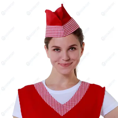Пилотка продавца красная с клеткой