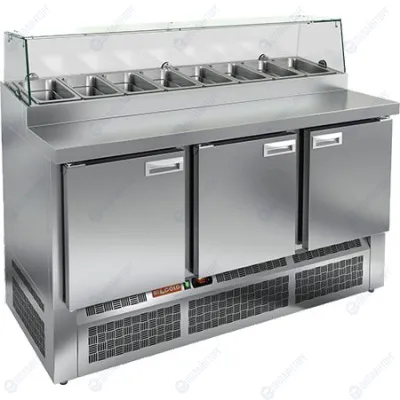 СТОЛ ДЛЯ ПИЦЦЫ HICOLD PZE1-111GN (1/3) СО СТЕКЛОМ (нержавеющий)