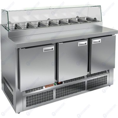 СТОЛ ДЛЯ ПИЦЦЫ HICOLD PZE2-111/GN (1/6H) СО СТЕКЛОМ (нержавеющий)