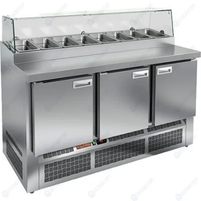 СТОЛ ДЛЯ ПИЦЦЫ HICOLD PZE2-111/GN (1/6H) СО СТЕКЛОМ (нержавеющий)